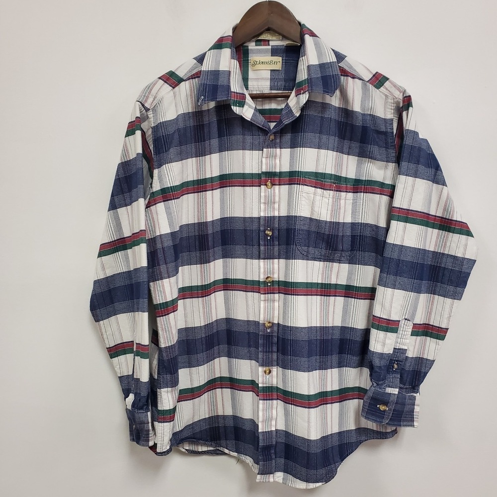 Vintage St Johns Bay Mens‎ Long Sleeve Button Down Plaid Flannel Size L Winter
